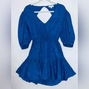 Karina Grimaldi Aspen Smalll Royal Blue Puff Sleeve Mini Dress